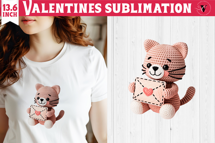 Crochet Valentines Day sublimation | Knitted Kitty