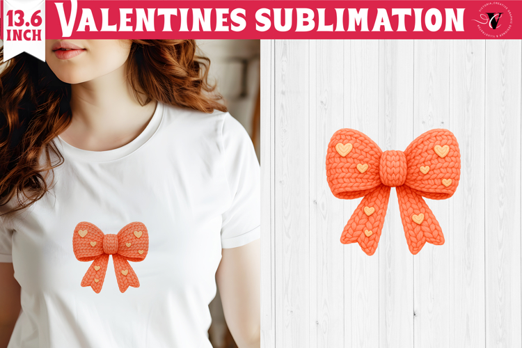 Crochet Valentines Day sublimation | Knitted Bow
