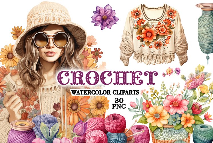 Crochet watercolor clipart