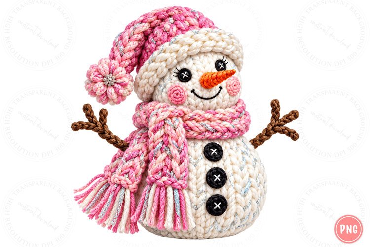 Crochet Yarn Snowman PNG, Glitter Christmas Sublimation Desi example image 1