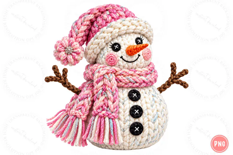 Crochet Yarn Snowman PNG, Glitter Christmas Sublimation Desi