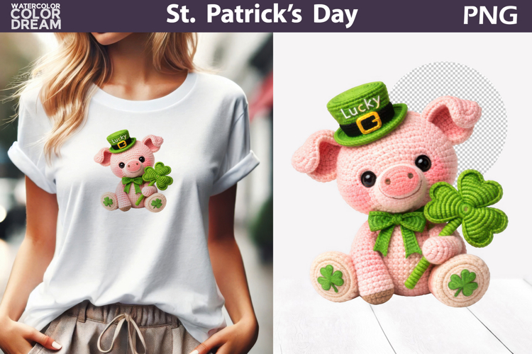 St. Patricks Day Animal Clipart | Crochet Pig Clover Sublim