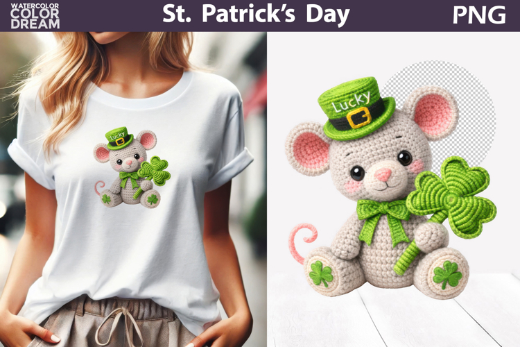 St. Patricks Day Animal Clipart | Crochet Mouse Clover