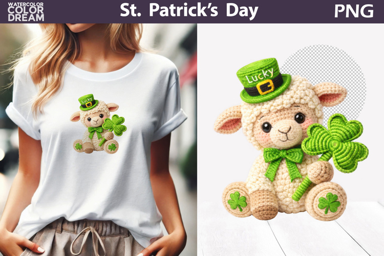 St. Patricks Day Animal Clipart | Crochet Sheep Clover