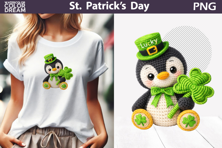 St. Patricks Day Animal Clipart | Crochet Penguin Clover