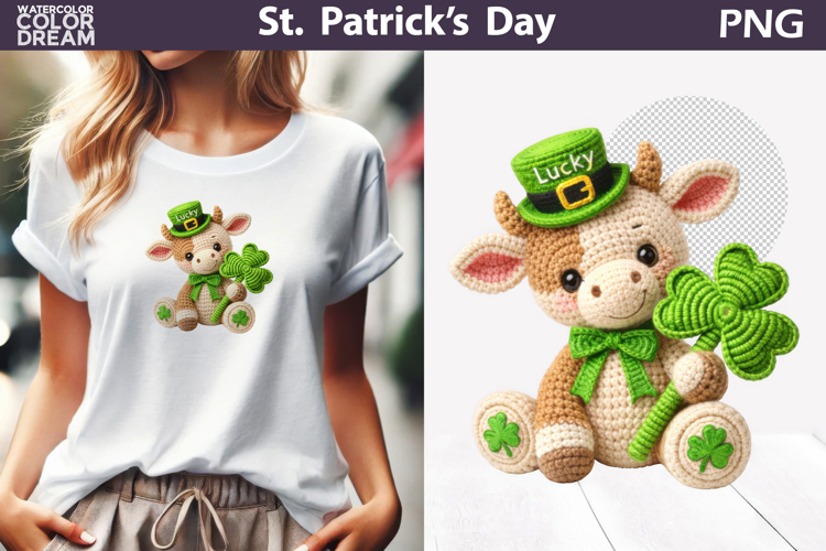 St. Patricks Day Animal Clipart | Crochet Cow Clover