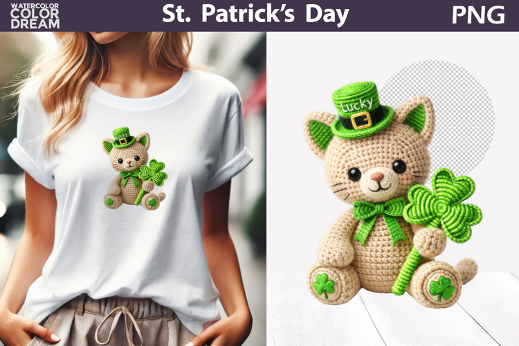 St. Patricks Day Animal Clipart | Crochet Cat Clover