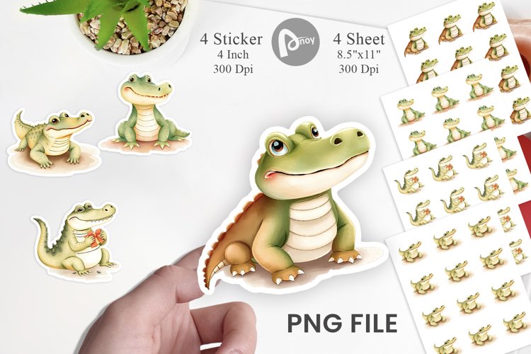 Watercolor Sticker Crocodile Wildlife example image 1