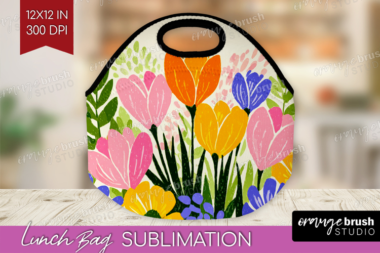 Crocus Modern Floral Lunch Bag Sping Flower Lunch Bug PNG