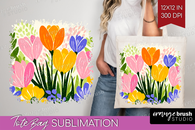Crocus Modern Floral Tote Bag Sping Flower Tote Bag PNG