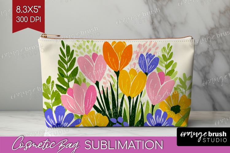 Crocus Modern Floral Cosmetic Bag Sping Flower Makeup Bag