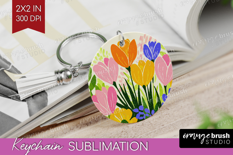 Crocus Modern Floral Keychain PNG Sping Flower Keychain