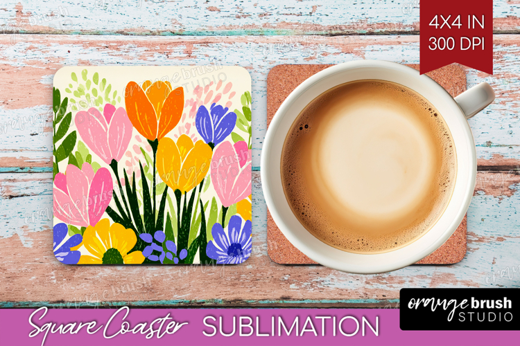 Crocus Modern Floral Square Coaster Sping Flower Coaster PNG