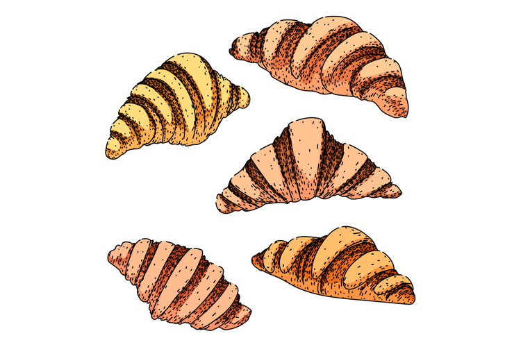 croissant set sketch hand drawn