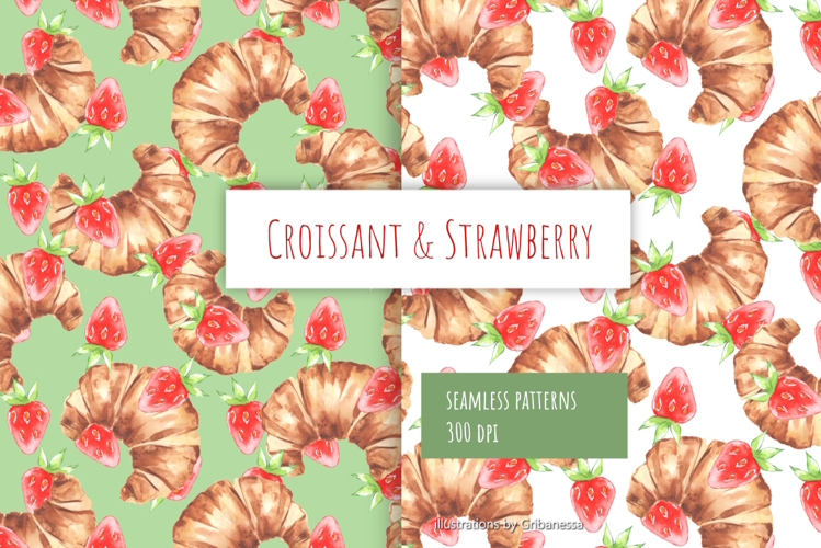 Watercolor Croissant Pattern Set