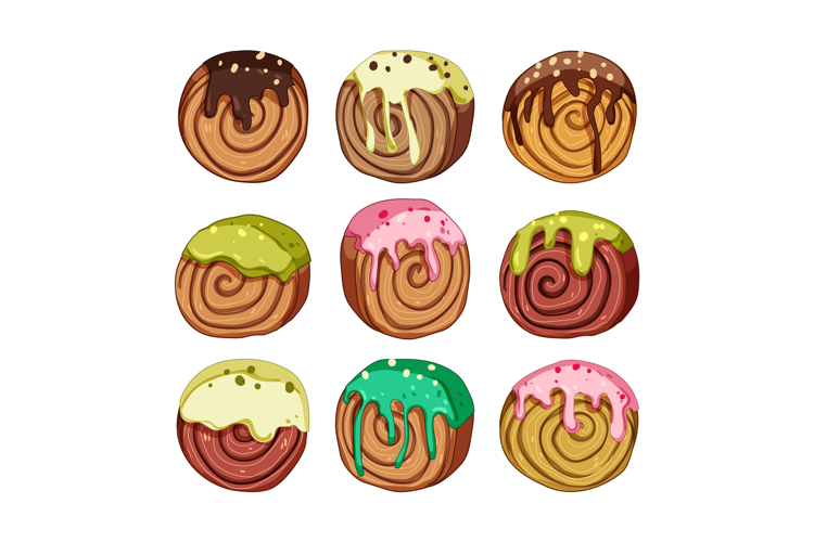 Cromboloni pastries with colorful sweet icing and sprinkles