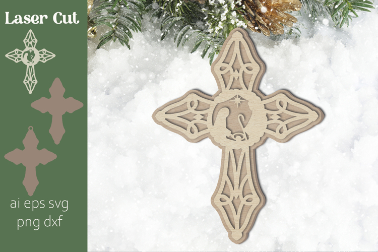 Nativity scene cross, Christmas Laser cut, Religious
