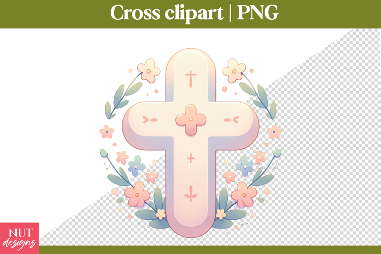 Christian Cross clipart Pastel Floral Cross Sublimation