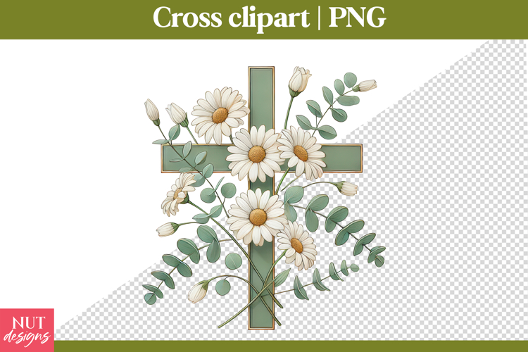 Christian Cross clipart Daisy Floral Cross Sublimation