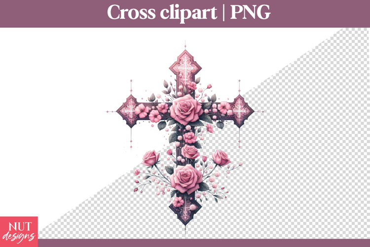 Christian Cross clipart Vintage Rose Cross Sublimation