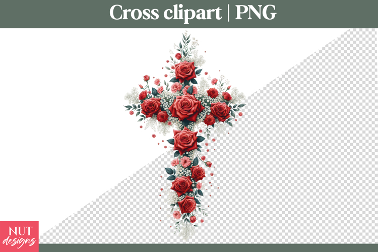Christian Cross clipart Red Rose Cross Sublimation