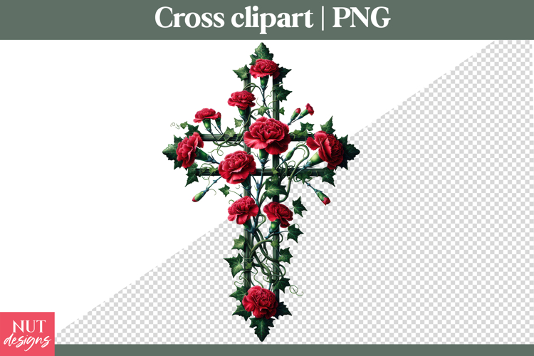 Christian Cross clipart Red Carnation Cross Sublimation