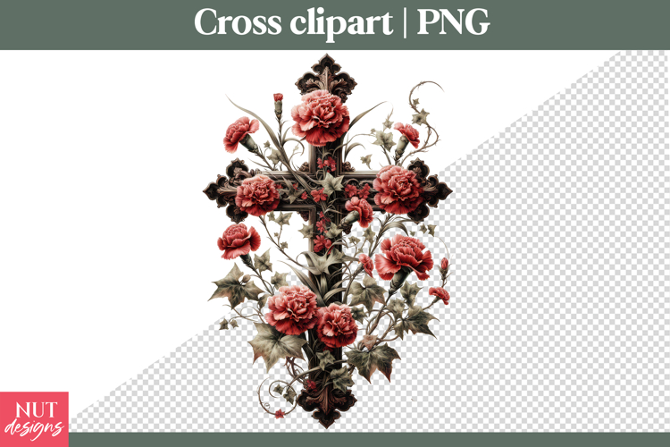 Christian Cross clipart Red Carnation Cross Sublimation