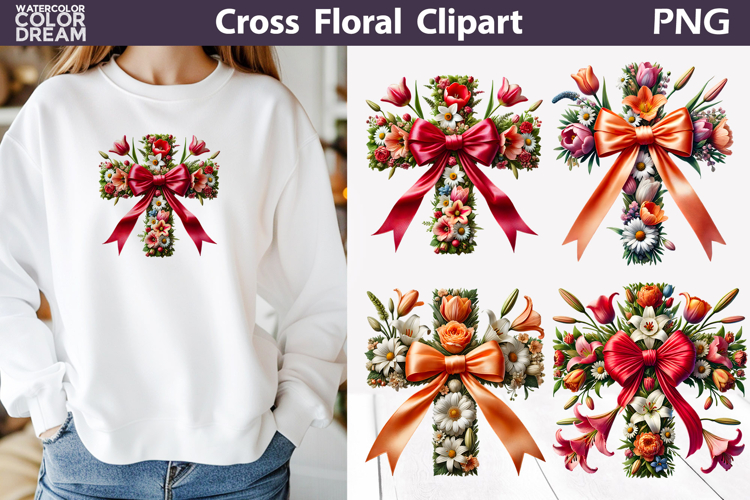 Floral Cross PNG Clipart | Christian Religious Sublimation