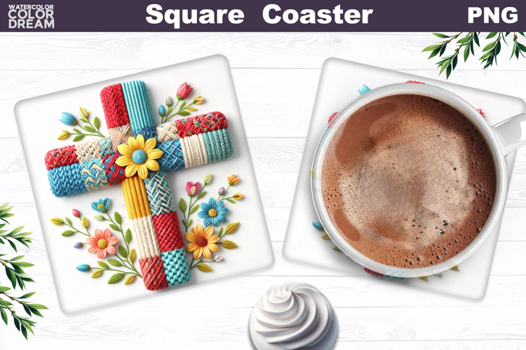 Easter Cross Square Coaster |Christian Religious Sublimation