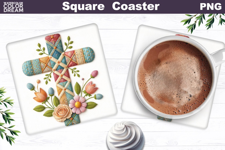 Easter Cross Square Coaster |Christian Religious Sublimation