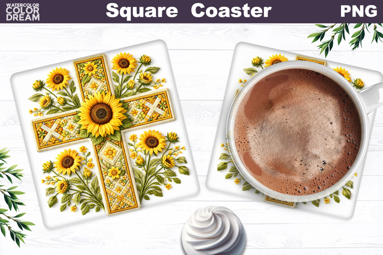 Easter Cross Square Coaster |Christian Religious Sublimation