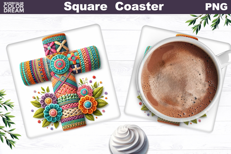 Easter Cross Square Coaster |Christian Religious Sublimation