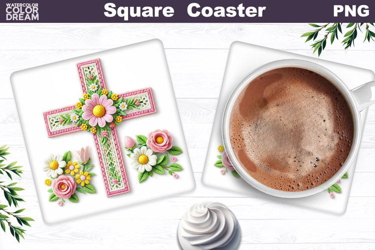 Easter Cross Square Coaster |Christian Religious Sublimation
