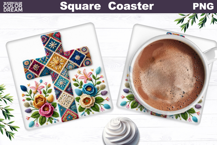 Easter Cross Square Coaster |Christian Religious Sublimation