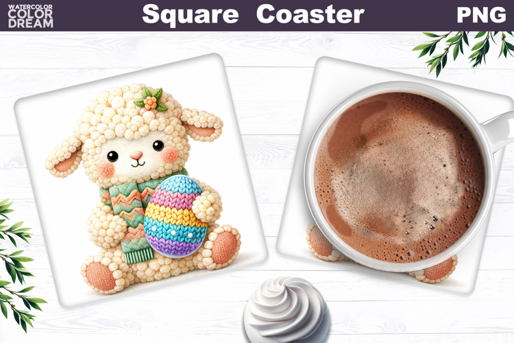 Cute Lamb Easter Square Coaster | Easter Animal Egg Sublim