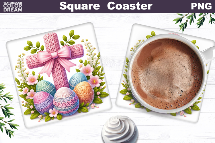 Easter Cross Square Coaster |Christian Religious Sublimation