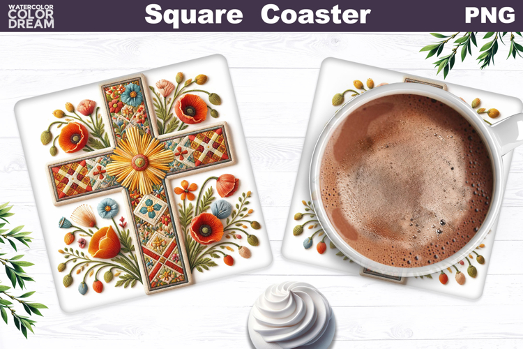 Easter Cross Square Coaster |Christian Religious Sublimation