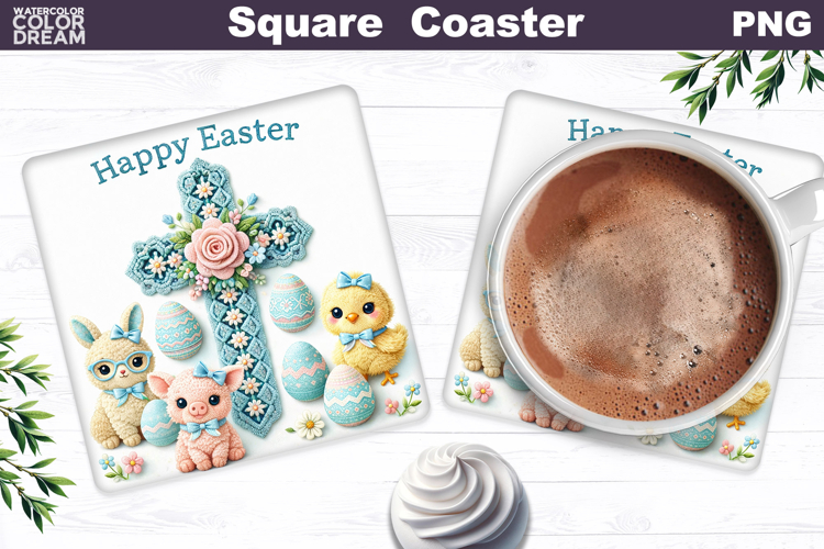 Easter Cross Square Coaster |Christian Religious Sublimation