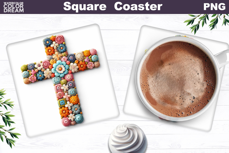 Easter Cross Square Coaster |Christian Religious Sublimation