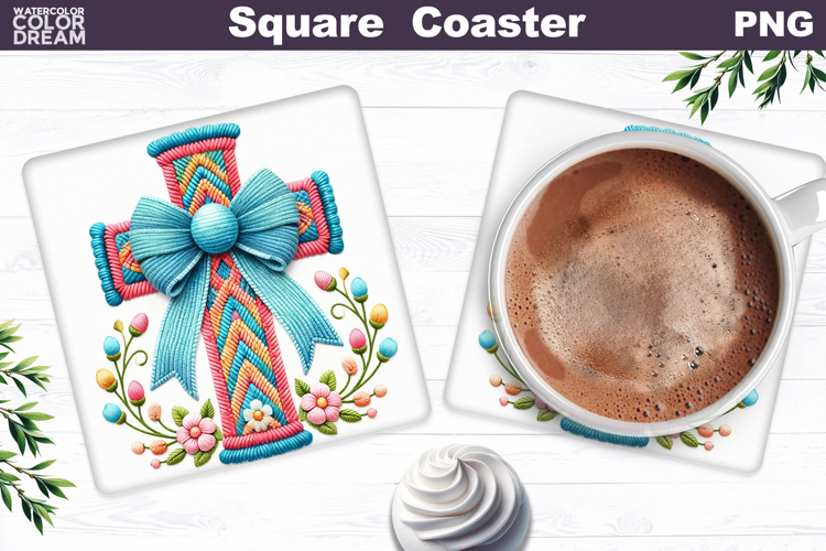 Easter Cross Square Coaster |Christian Religious Sublimation