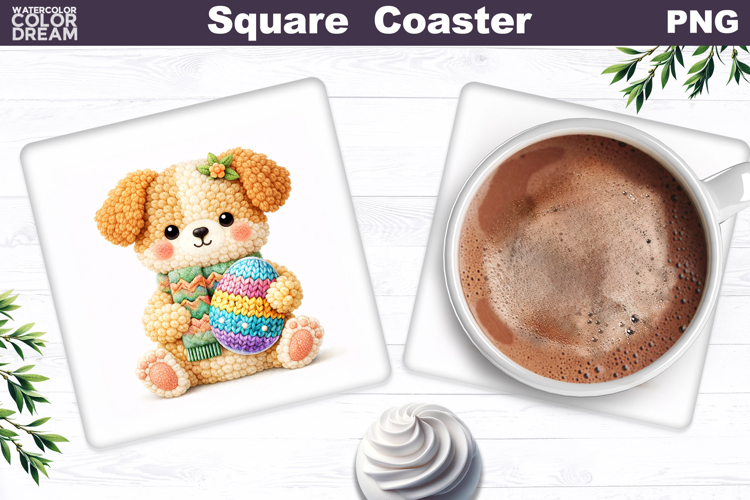 Cute Puppy Easter Square Coaster | Easter Animal Egg Sublim