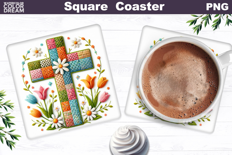 Easter Cross Square Coaster |Christian Religious Sublimation