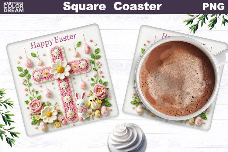 Easter Cross Square Coaster |Christian Religious Sublimation