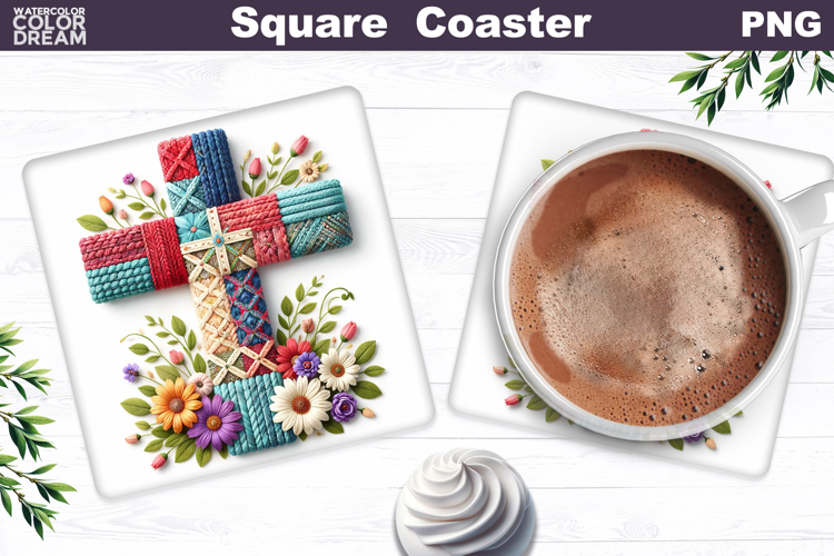 Easter Cross Square Coaster |Christian Religious Sublimation