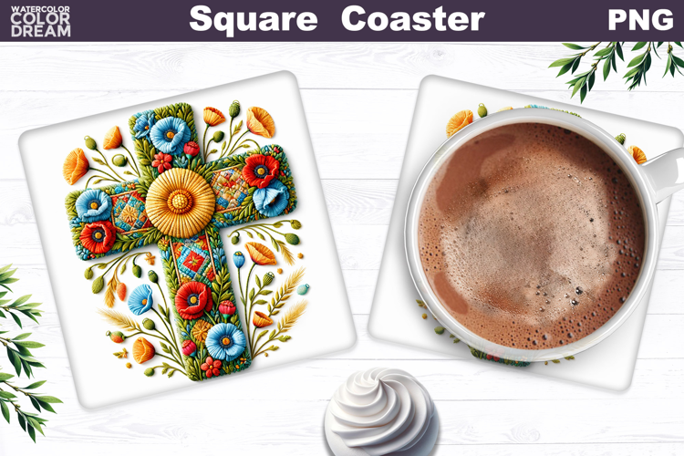 Easter Cross Square Coaster |Christian Religious Sublimation