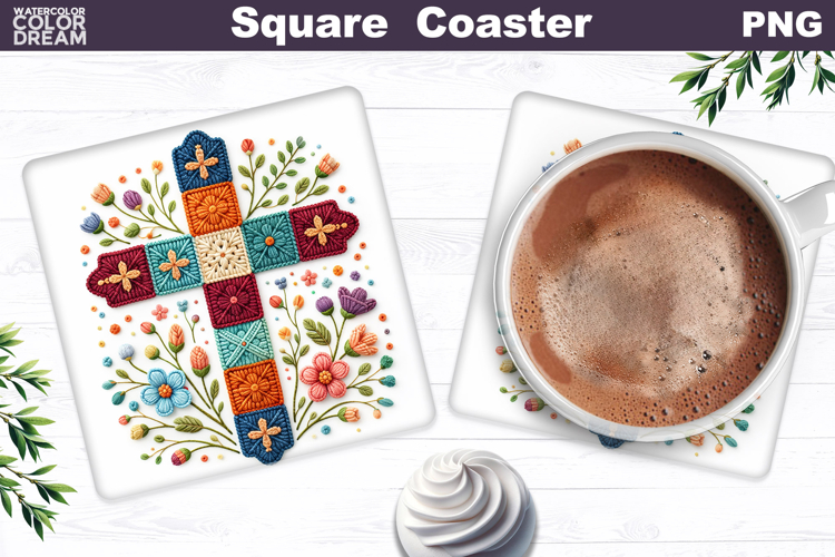 Easter Cross Square Coaster |Christian Religious Sublimation