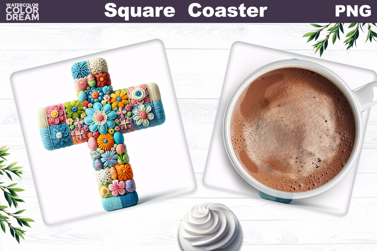Easter Cross Square Coaster |Christian Religious Sublimation