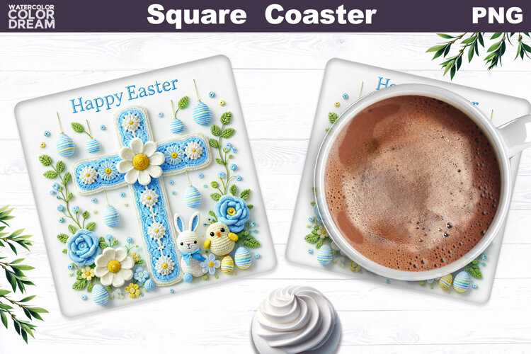 Easter Cross Square Coaster |Christian Religious Sublimation example image 1