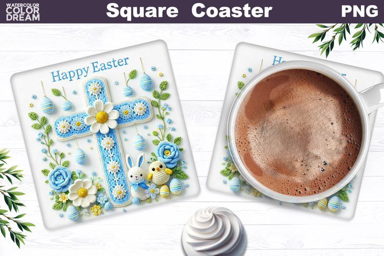 Easter Cross Square Coaster |Christian Religious Sublimation