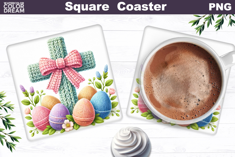 Easter Cross Square Coaster |Christian Religious Sublimation